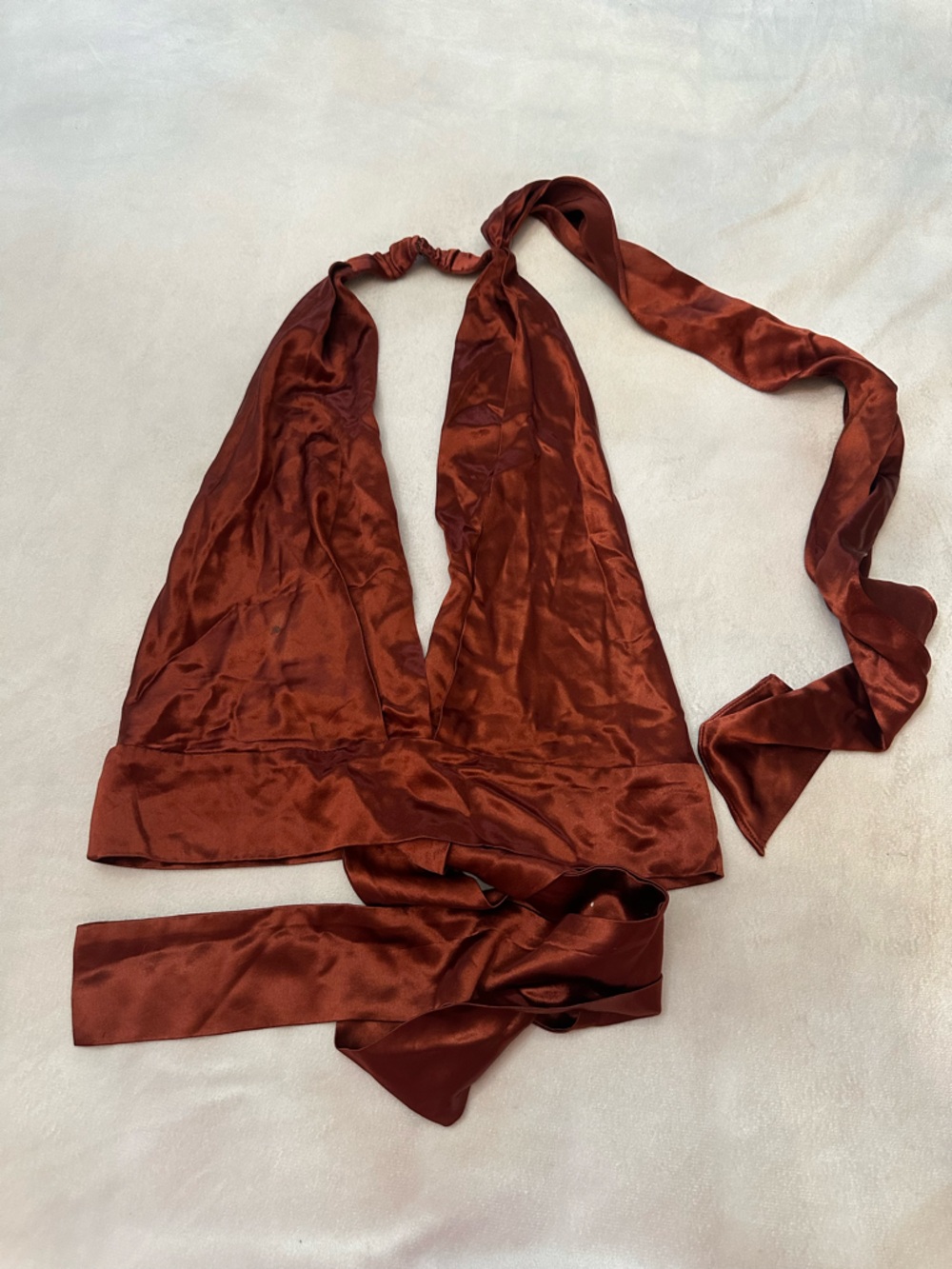 Nonchalant Label Burgundy Satin Halter Top Backless Tie Crop Top M 38541 - Picture 9 of 11
